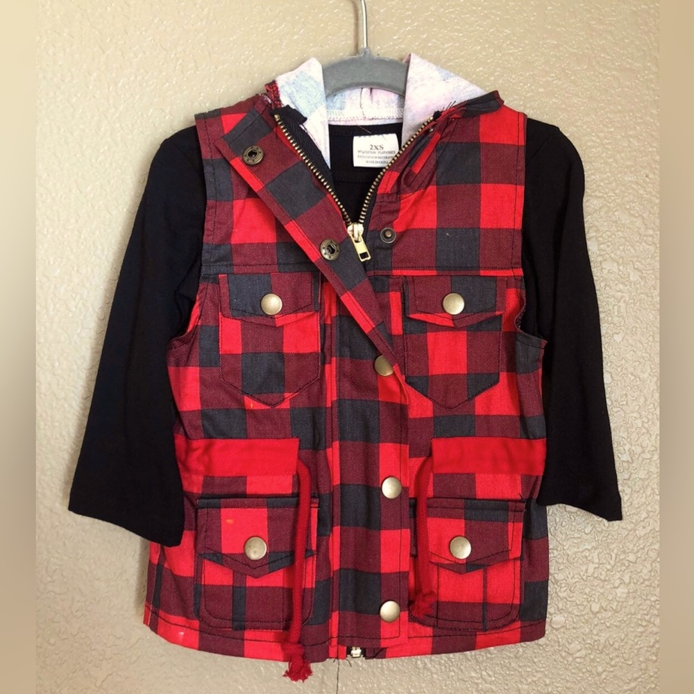 Girls Red & Black Buffalo Plaid Vest and Shirt Set - Size 6
